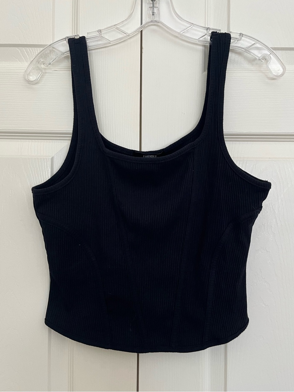 Forever 21 Black Ribbed Scoop-Neck Cropped Tank